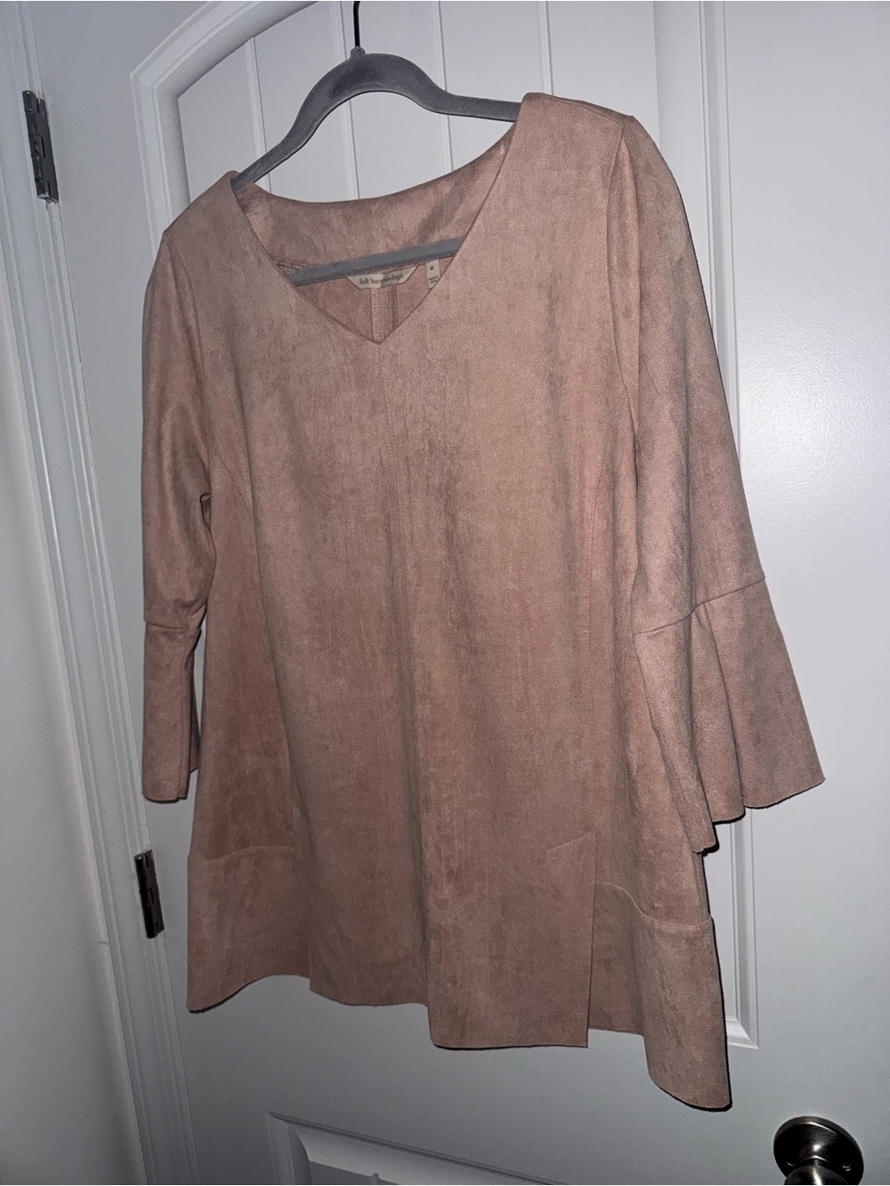 Soft Surroundings Blush Faux Suede Bell Sleeve Tunic Size M